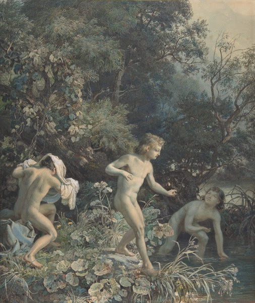 Riverside with Three Bathing Boys 19th century