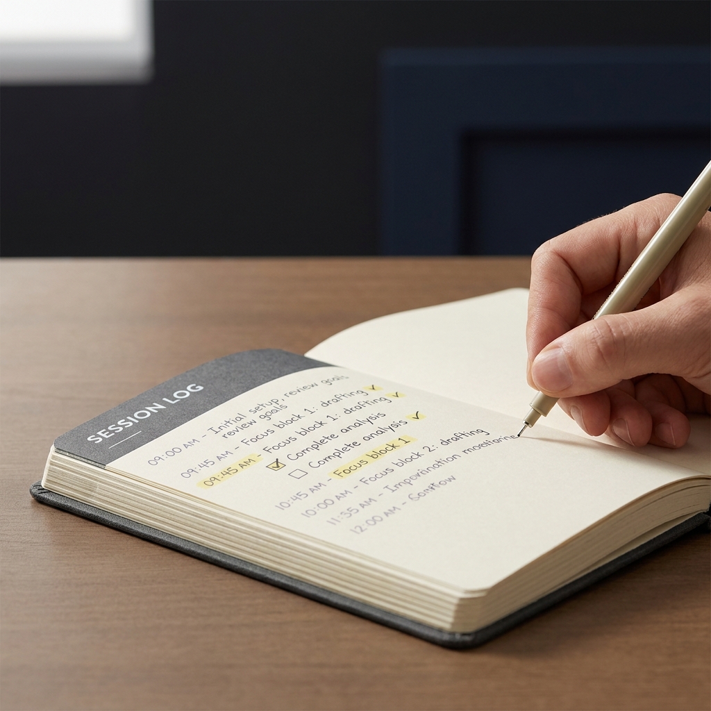 How Tilt Affects Sports Trading Decisions close up of a hand writing a time stamped session log and small checklist on a dark minimalist desk using Funded Plays color palette