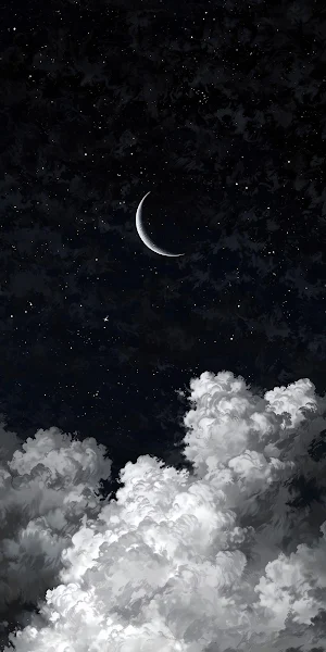 Crescent Moon Over White Clouds Full HD iPhone Wallpaper Background