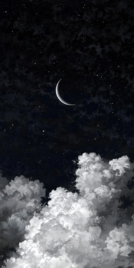 Crescent Moon Over White Clouds Full HD iPhone Phone Wallpaper