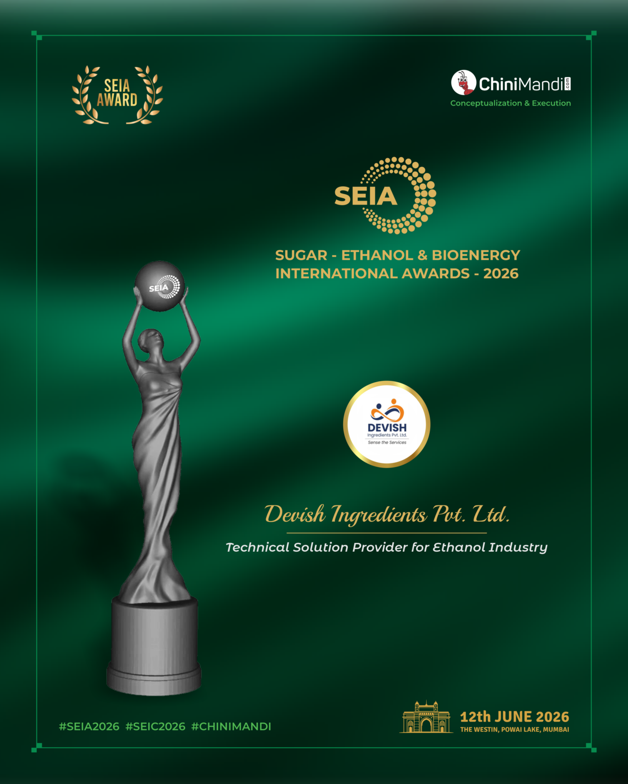 Devish Ingredients Pvt. Ltd. Honored as Technical Solution Provider for the Ethanol Industry at SEIA 2026
