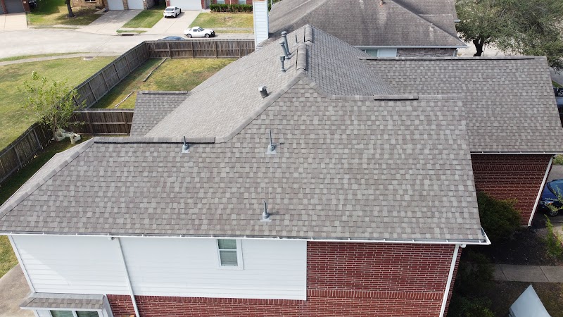 Aerial drone view of a completed roof