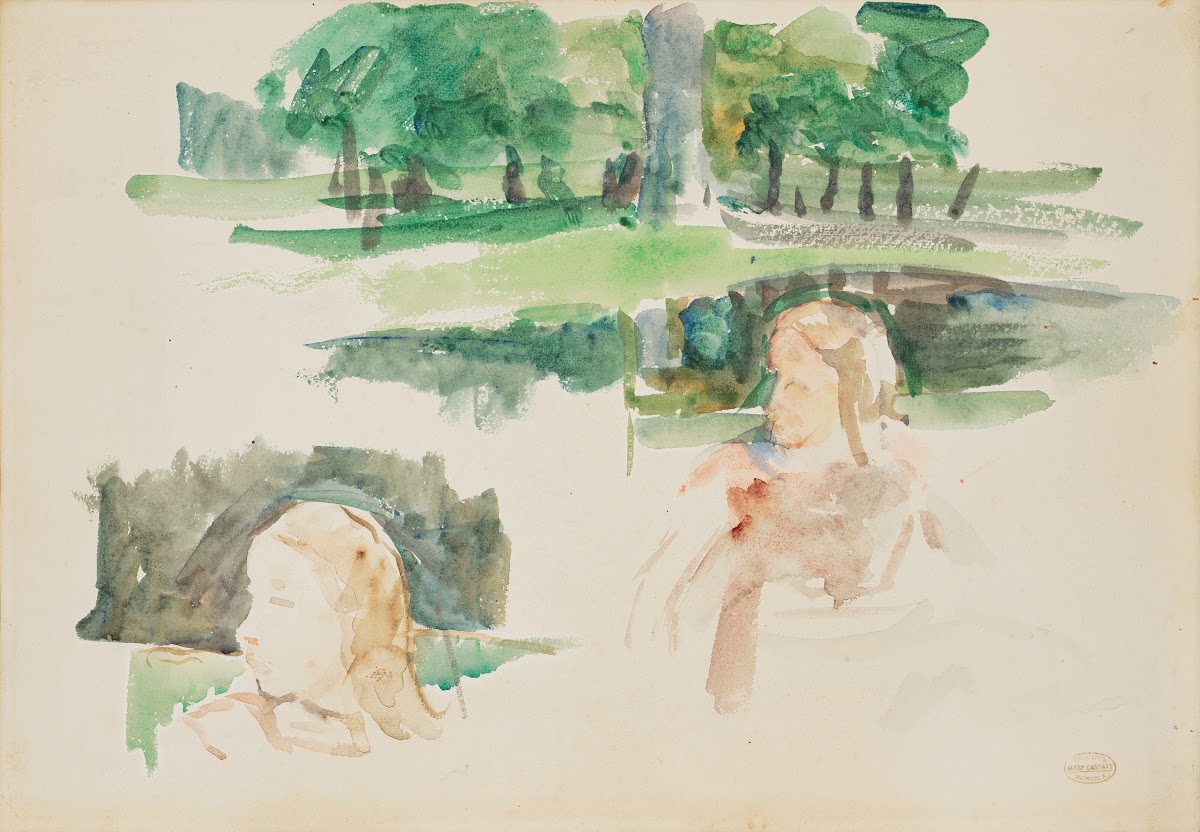 Étude de paysage à la rivière et denfants 1910