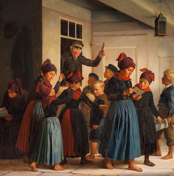 Børn uden for Postkontoret efter Postens ankomst 1881
