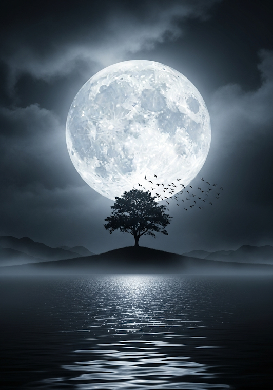Moonlit Solitary Tree