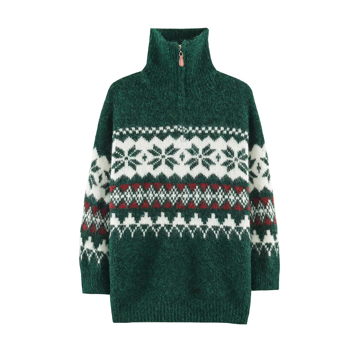 Christmas Fair Isle knitted pullover with a standing collar