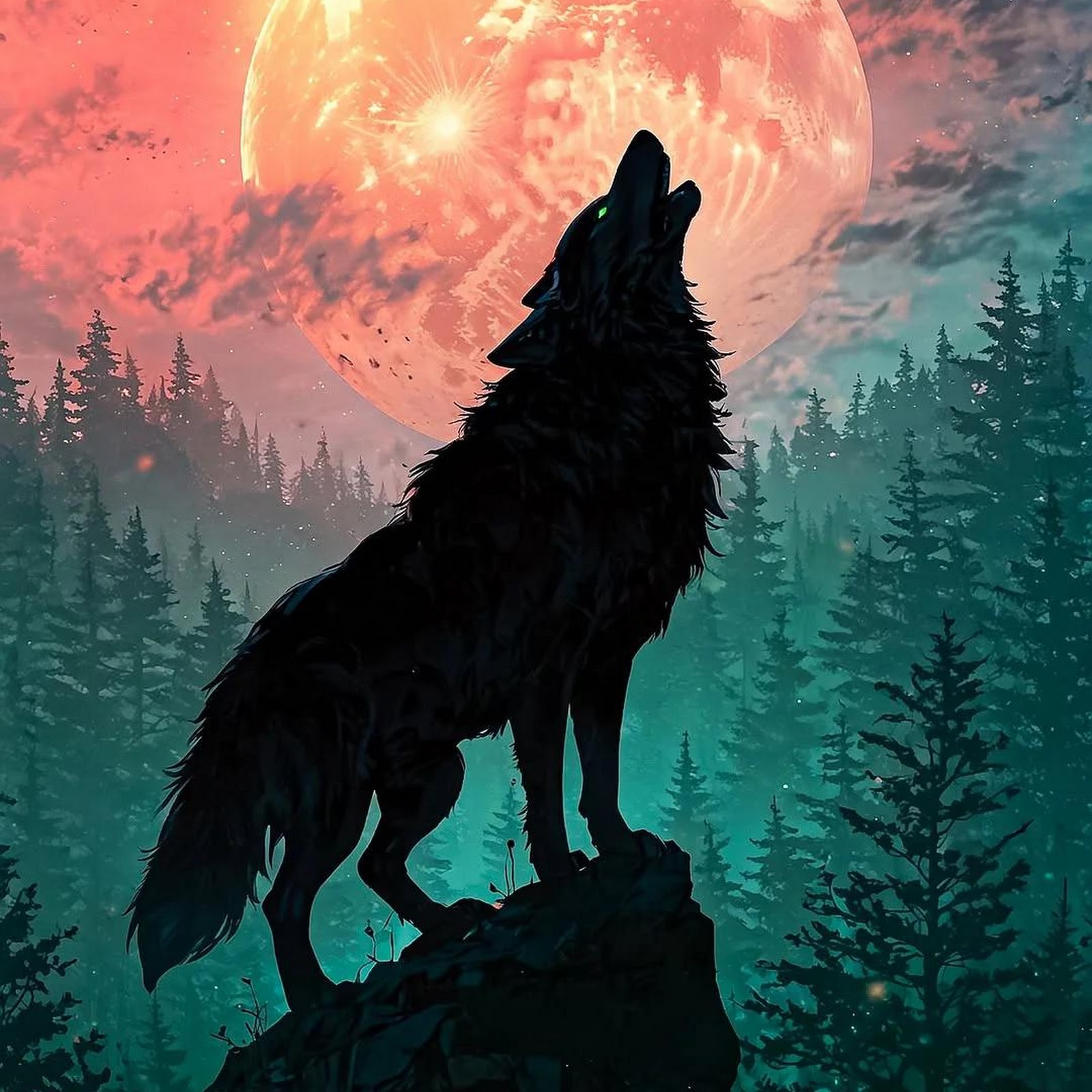 Download Wolf Howling At Large Moon Full HD iPhone