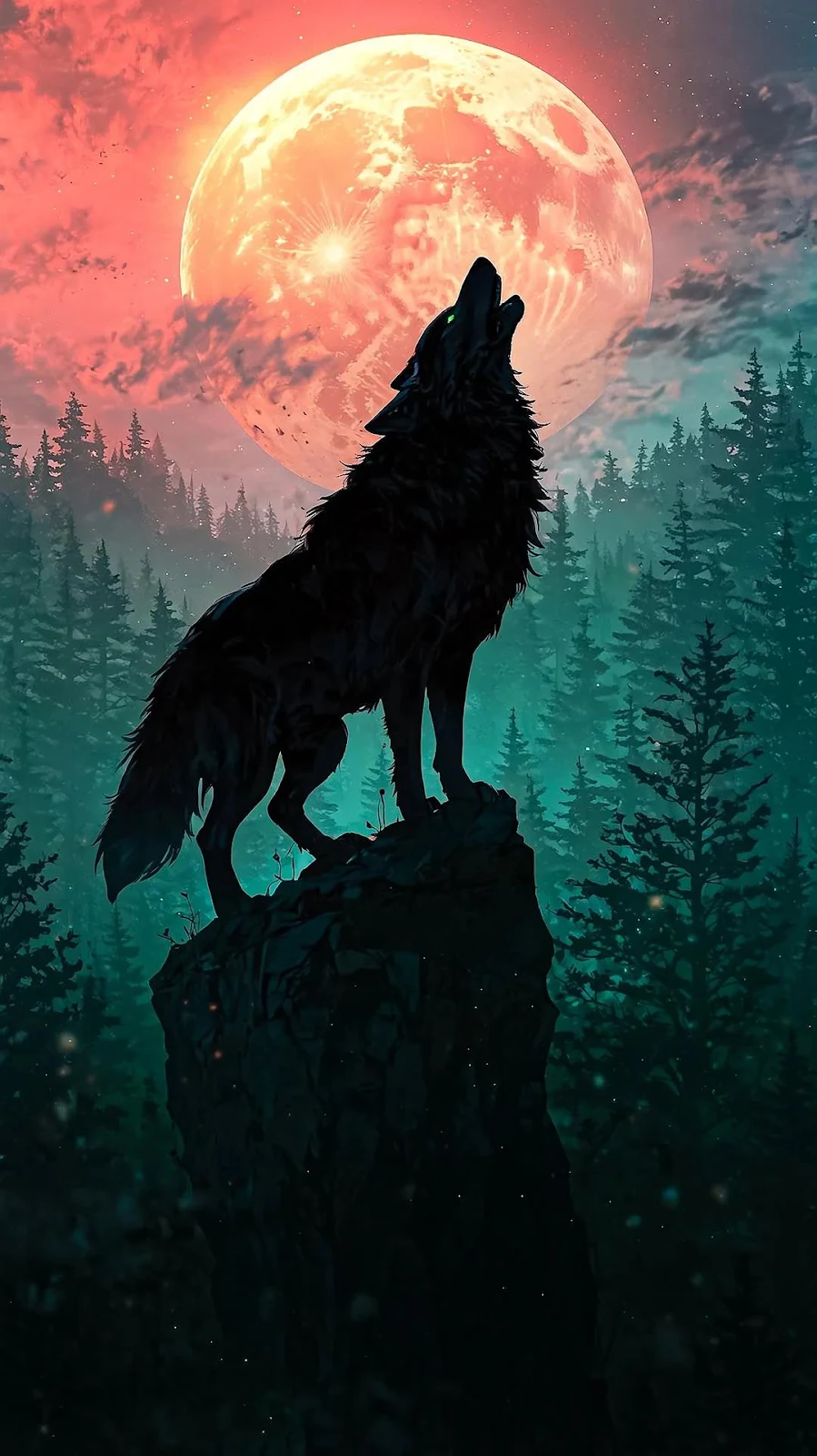Wolf Howling At Large Moon - Digital Art Illustration Full HD iPhone Wallpaper (1080x1922)