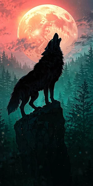 Wolf Howling At Large Moon Full HD iPhone Wallpaper Background