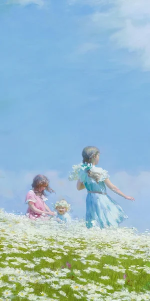Family In A Daisy Field 4K Wallpaper Background