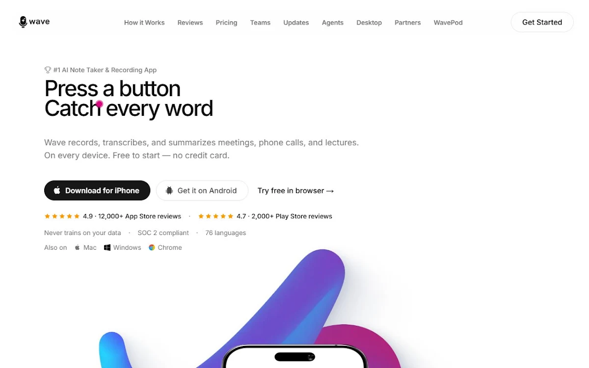 Captura de Wave AI Note Taker for iOS