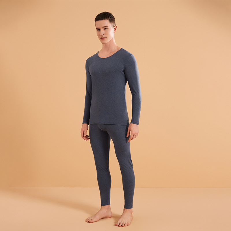 Elastic thermal underwear set for couples, round neck