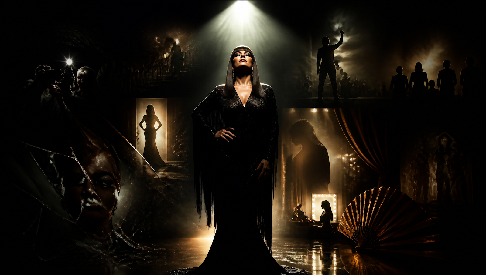 Moria series key art with Moria Casán in a dramatic spotlight for the Netflix drama