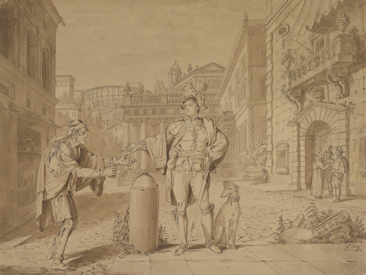 Nobleman Giving Alms to Beggar in Piazza near the Coliseum 1813