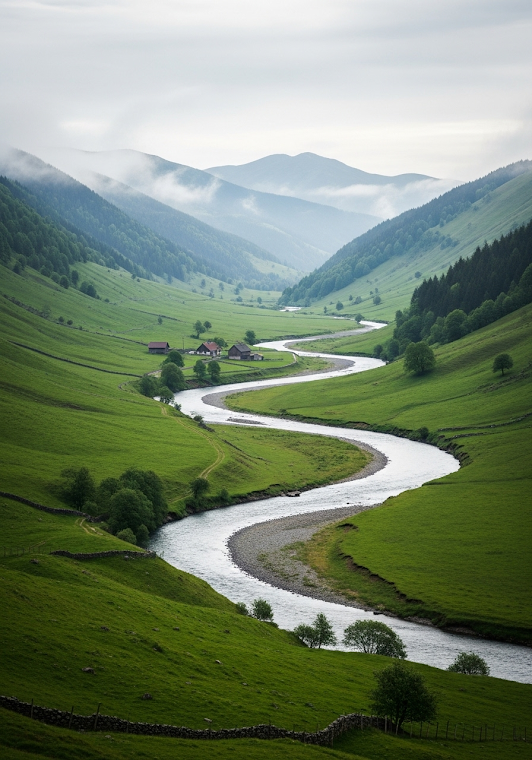Winding River Through Verdant Valley