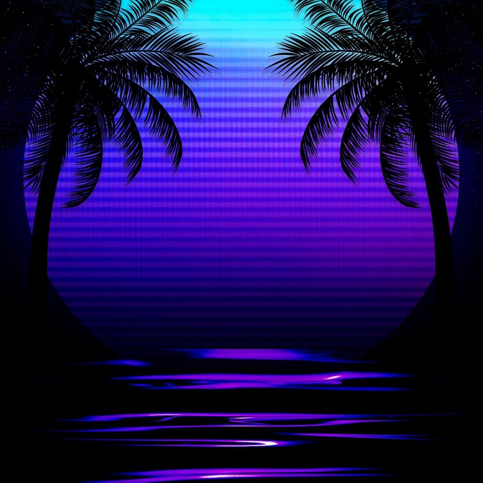 Download Retro Synthwave Palm Tree Sunset Full HD iPhone
