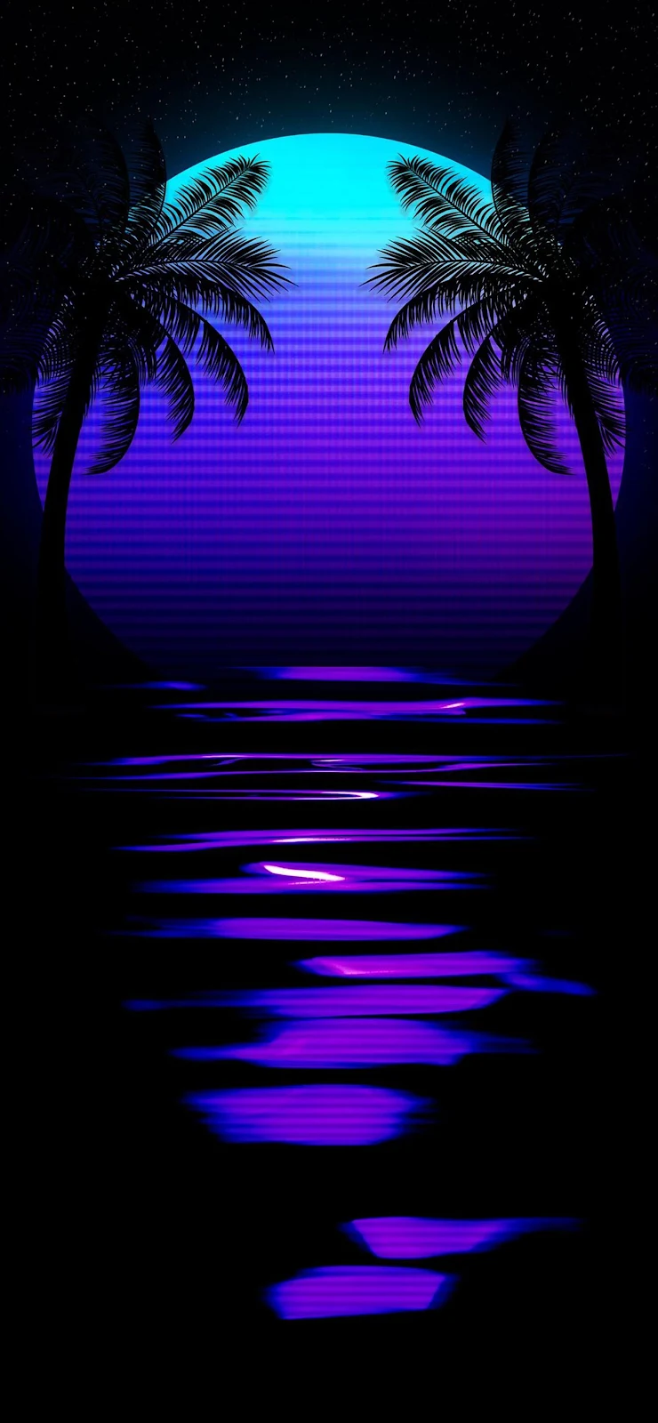 Retro Synthwave Palm Tree Sunset - Synthwave Digital Art Full HD iPhone Wallpaper (1284x2778)