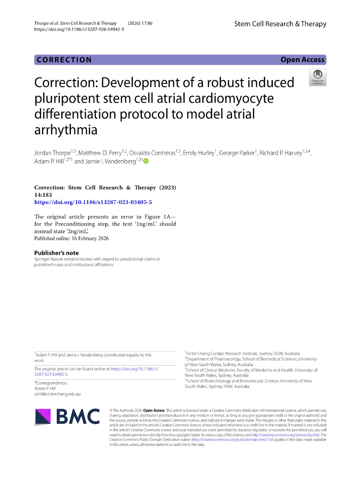 Correction: Development of a robust induced pluripotent stem cell atrial cardiomyocyte differentiation protocol to model atrial arrhythmia