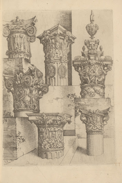 Six composite capitals decorated with harpies garlands and scrollwork 1593 1595