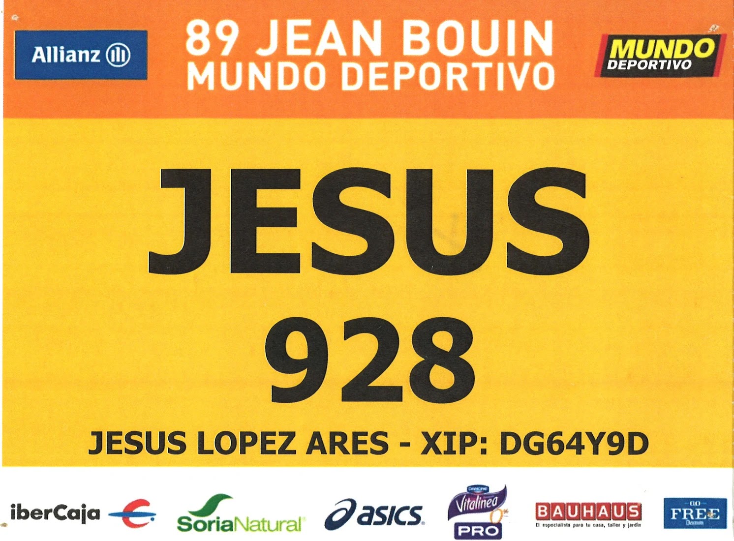 Dorsal de Cursa Jean Bouin