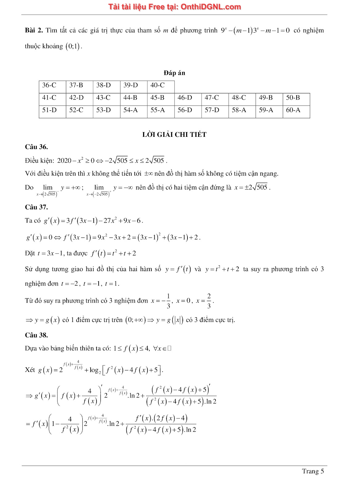 475 bài tập môn Toán - Ôn thi ĐGTD ĐH Bách Khoa Hà Nội Phần 9