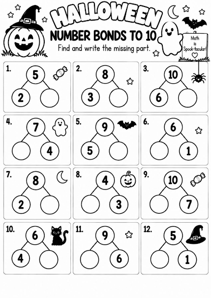 Halloween Number Bonds to 10