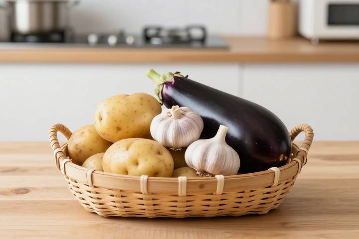 常温で自然保存された根菜やにんにく