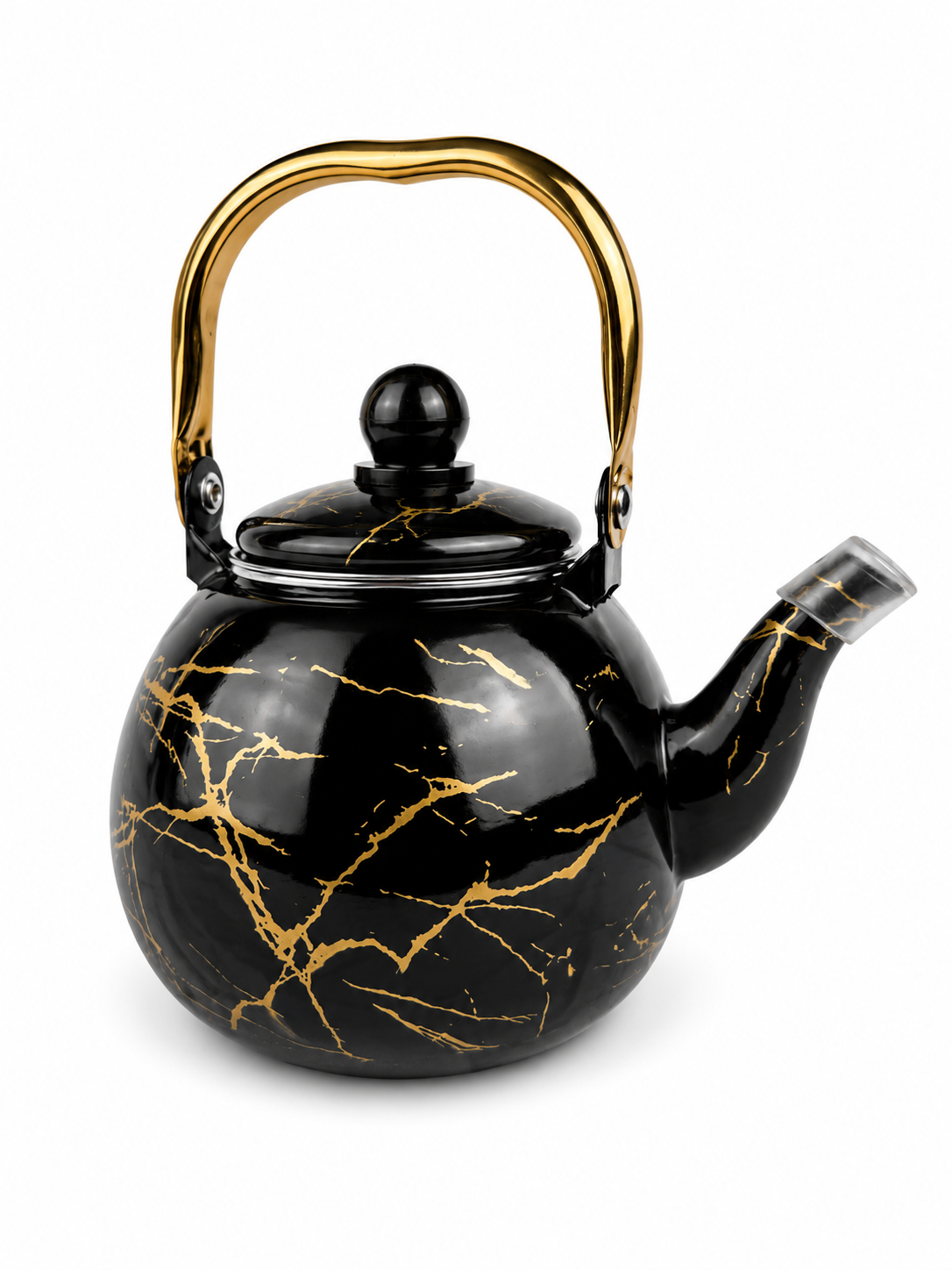 Tetera En Peltre Con Tapa Decoracion Negro Marmolizado Capacidad 1 Lt — imagen 1