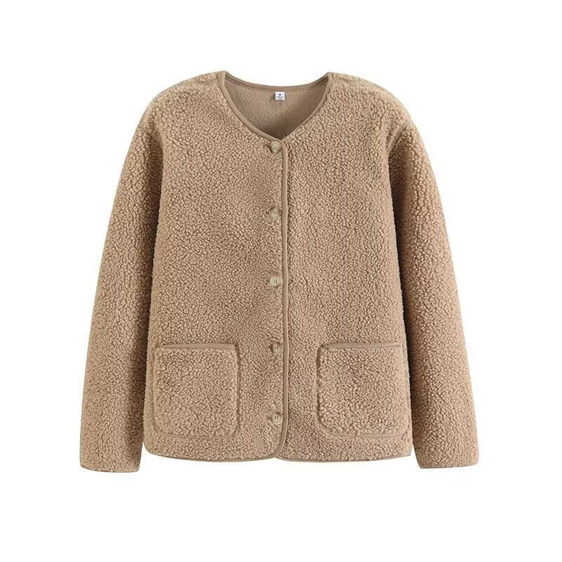 Faux lambskin and fleece cardigan