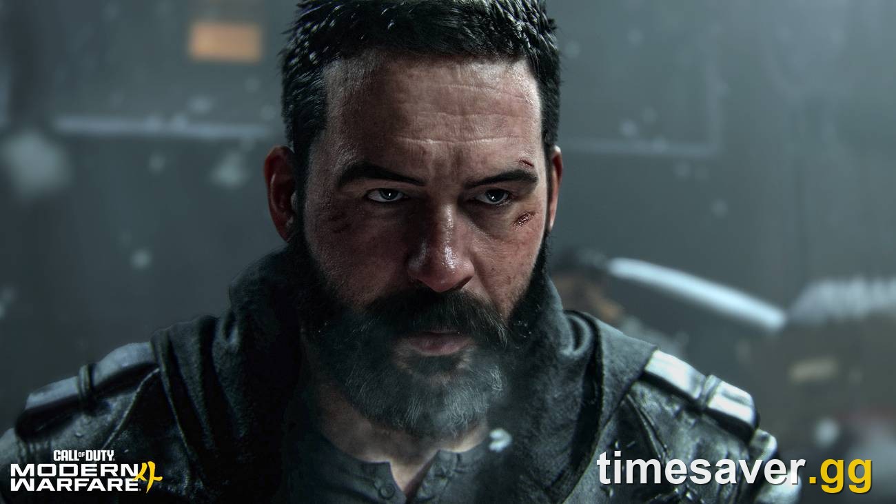 A rugged, bearded operator in a Modern Warfare 4 campaign cutscene still