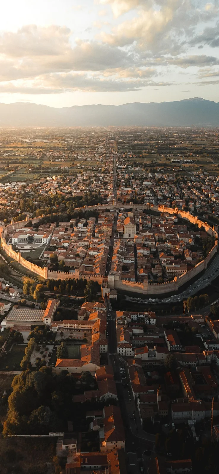 Walled Medieval City Sunset View - Aerial Drone Photography Full HD iPhone Wallpaper (1200x2600)