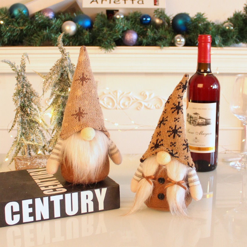 Christmas gnome with knitted hat, fabric hanging figure