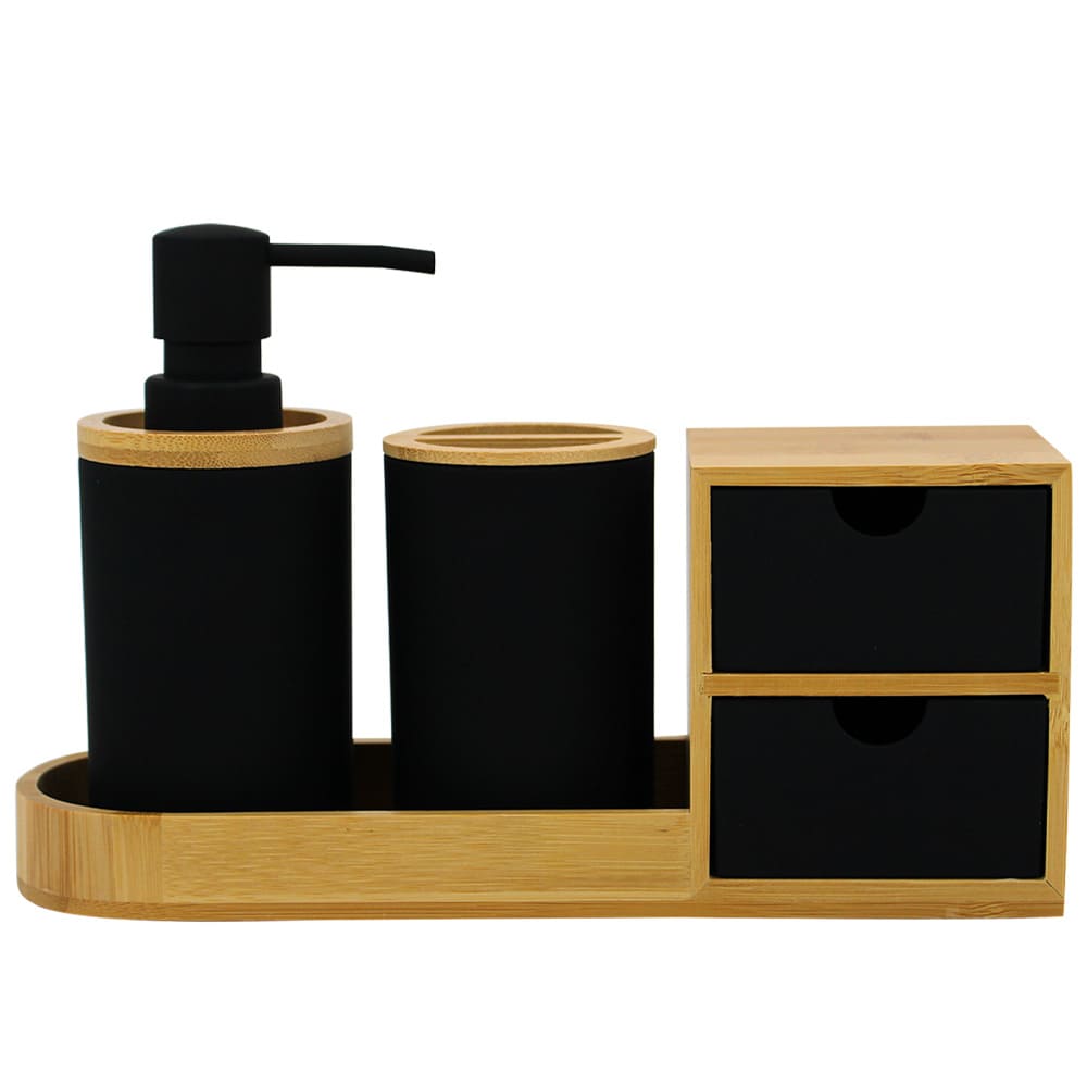 Set de accesorios para baño con base Izy™ color negro, 4 piezas