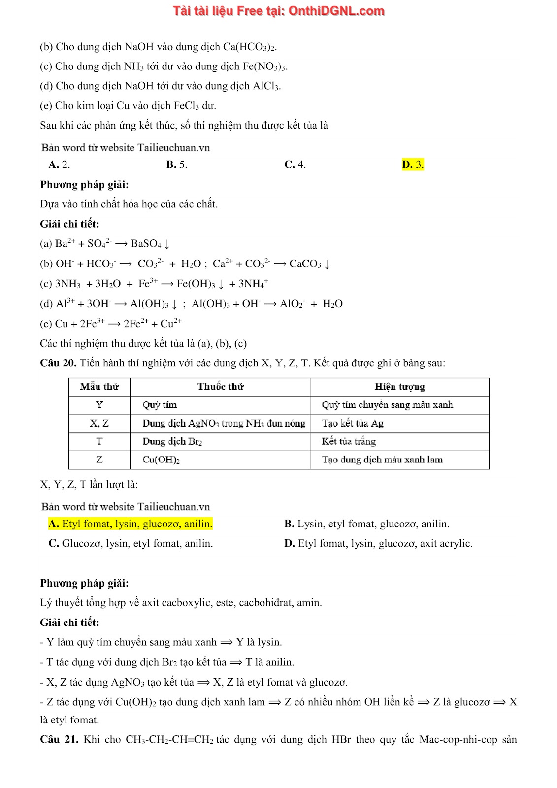 135 bài tập môn Hóa học - Ôn thi ĐGNL Bách khoa Hà nội Phần 2