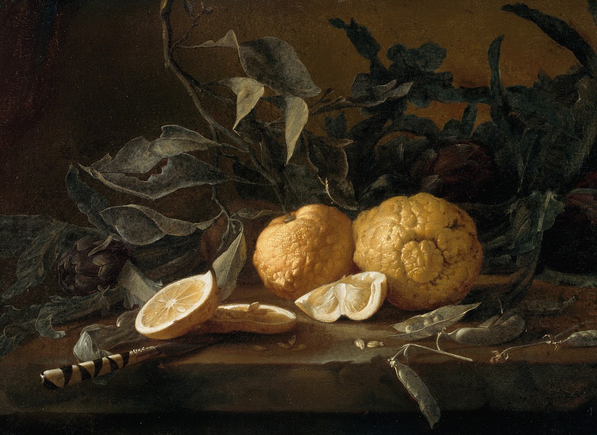 A Still Life with Citrons a Knife and Peapods on a Stone Ledge 1630s