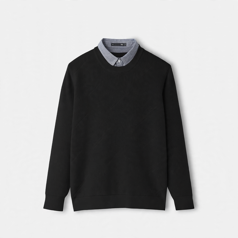 Men's knitted sweater, polo collar, half zipper