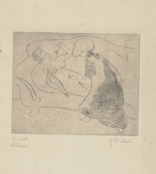 Mädchen einer anderen den Bauch frottierend 1910