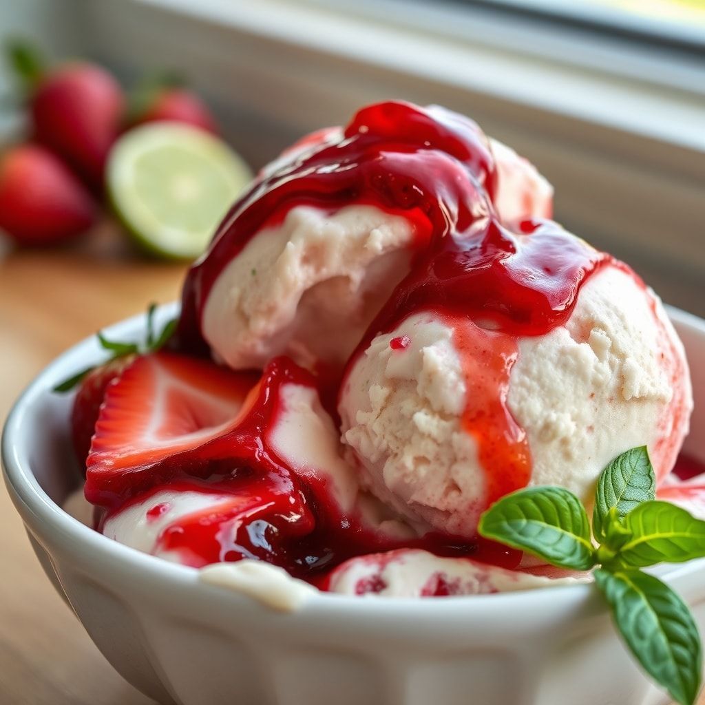 Roasted Strawberry Basil Lime Ice Cream Recipe – Easy Homemade Summer Treat finished