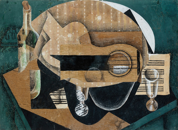 A Guitar Glasses and a Bottle 1913