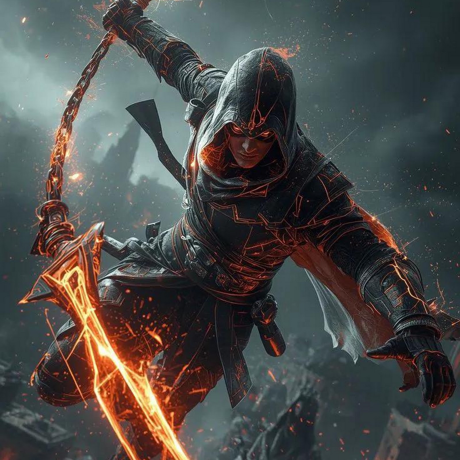 Download Hooded Assassin With Fiery Blades iPhone