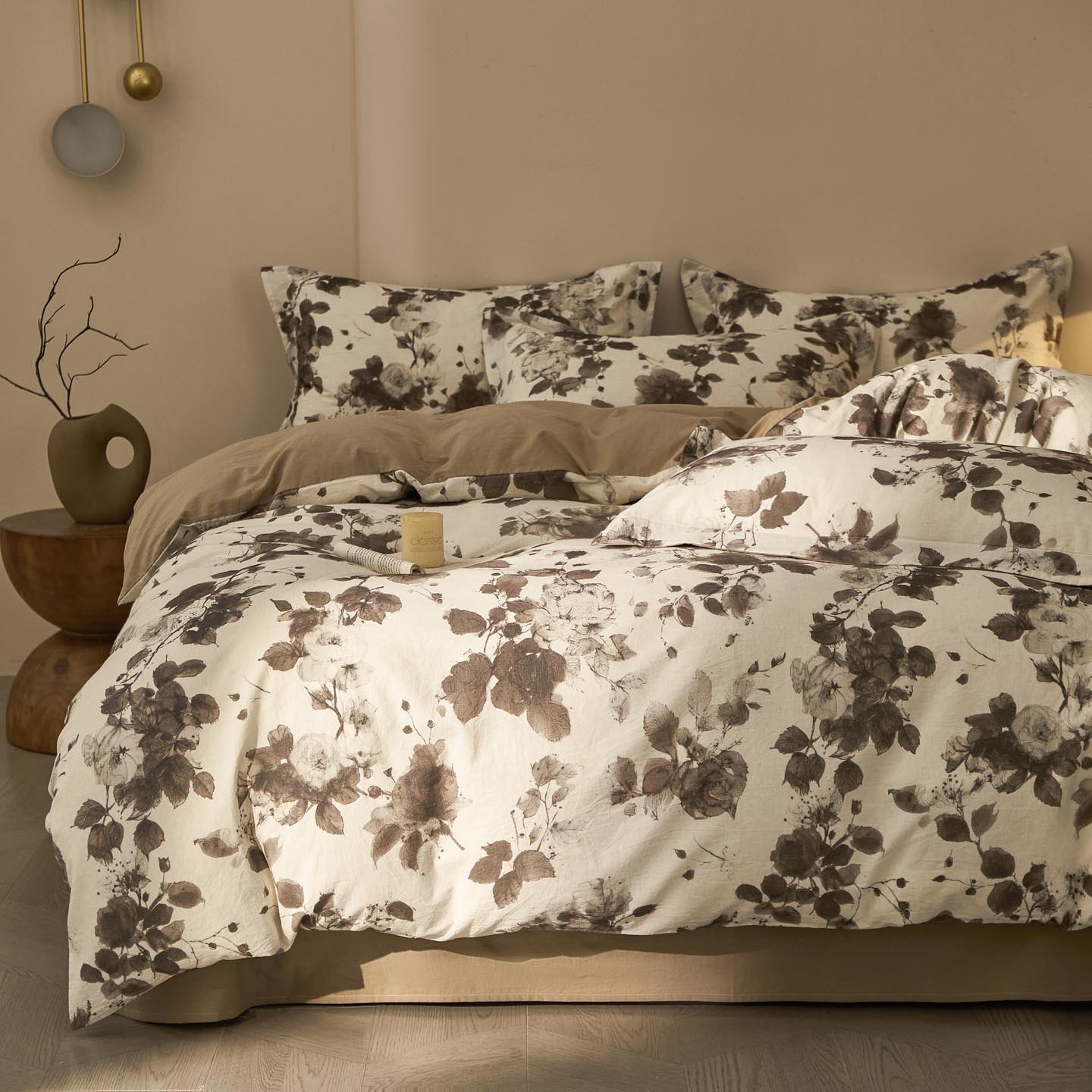 Cotton-Linen Bedding Set, Floral Pattern