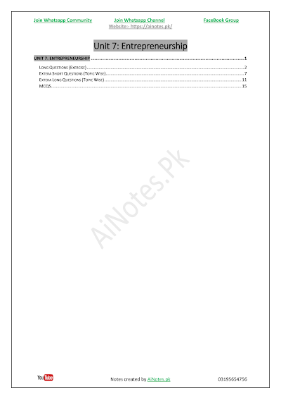 FBISE Class 9 Chapter 7 Entrepreneurship
