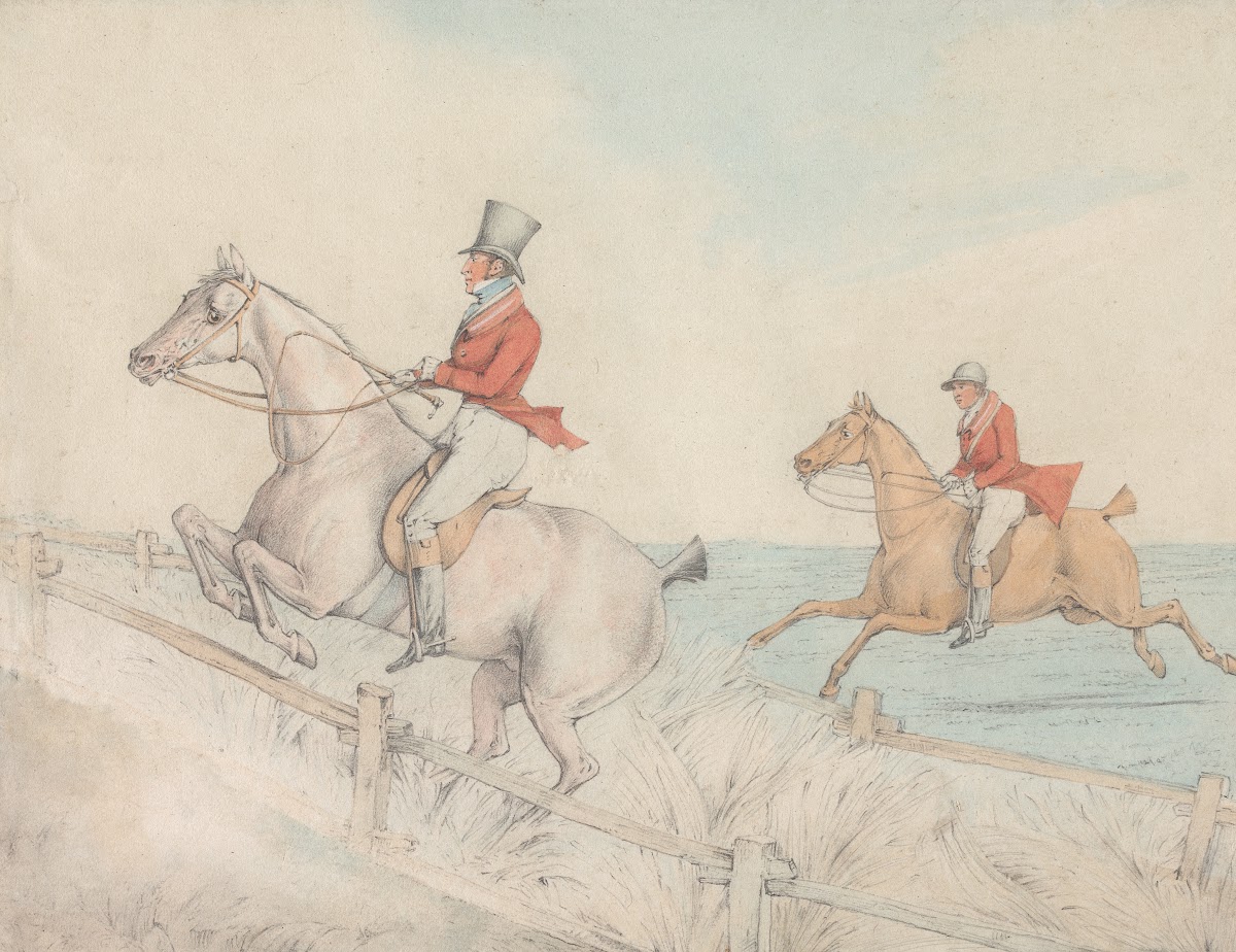 Two Riders Taking a Double Fence