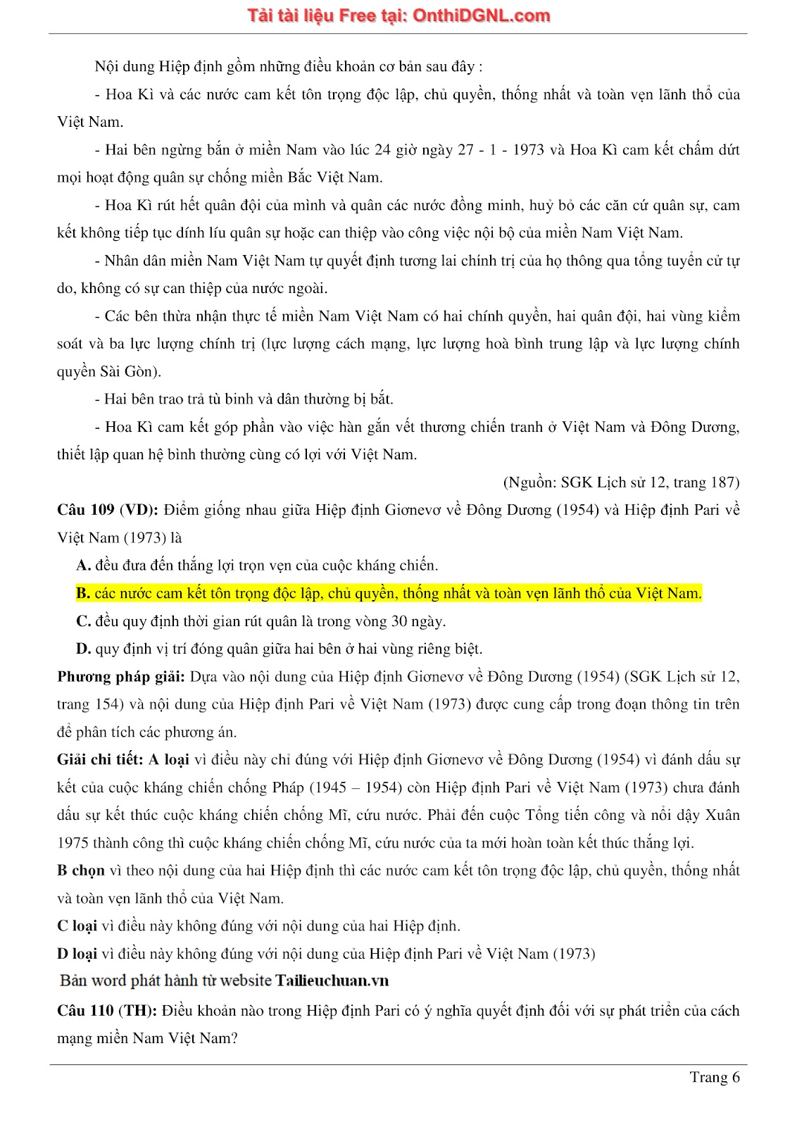 150 bài tập môn Sủ- Ôn thi ĐGNL ĐHQG HN Phần 7