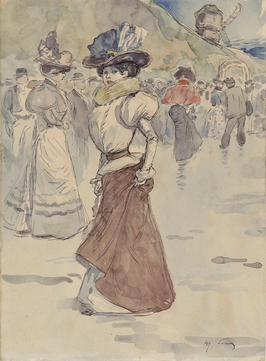 Promeneurs devant le moulin de la Galette Actuel 18ème arrondissement 1890 1900