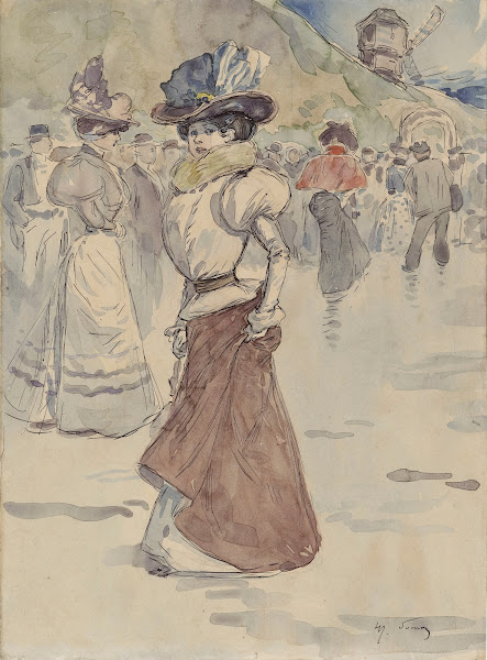 Promeneurs devant le moulin de la Galette Actuel 18ème arrondissement 1890 1900