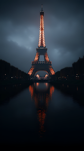 Eiffel Tower Night Reflection Moody Dark Paris Scene