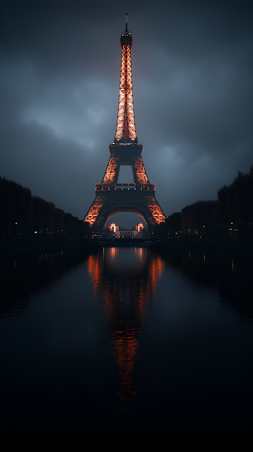 Eiffel Tower Night Reflection Moody Dark Paris Scene - Free mobile Wallpaper