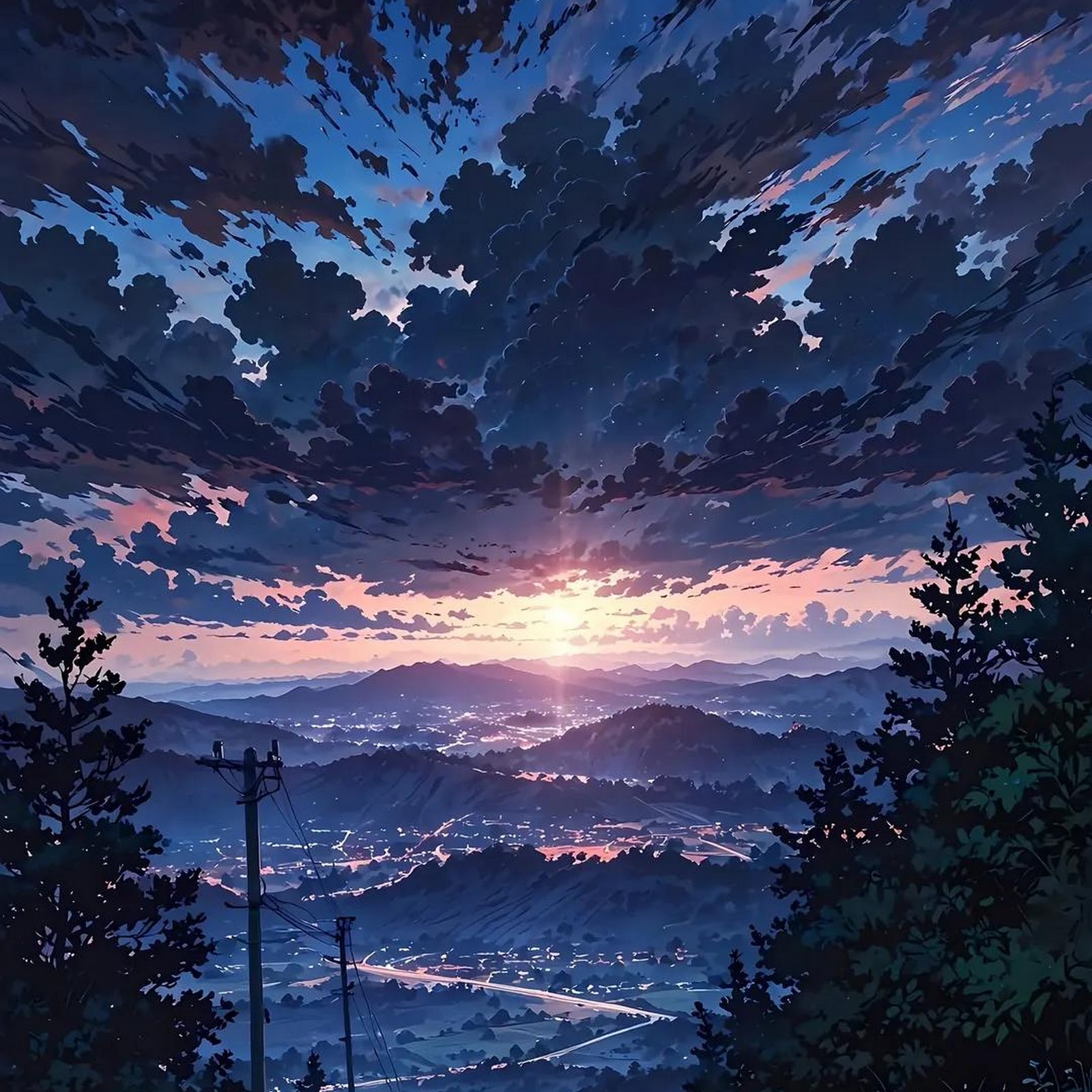 Download Anime Landscape, Evening Road, Scenic View, Fantasy Art Full HD iPhone