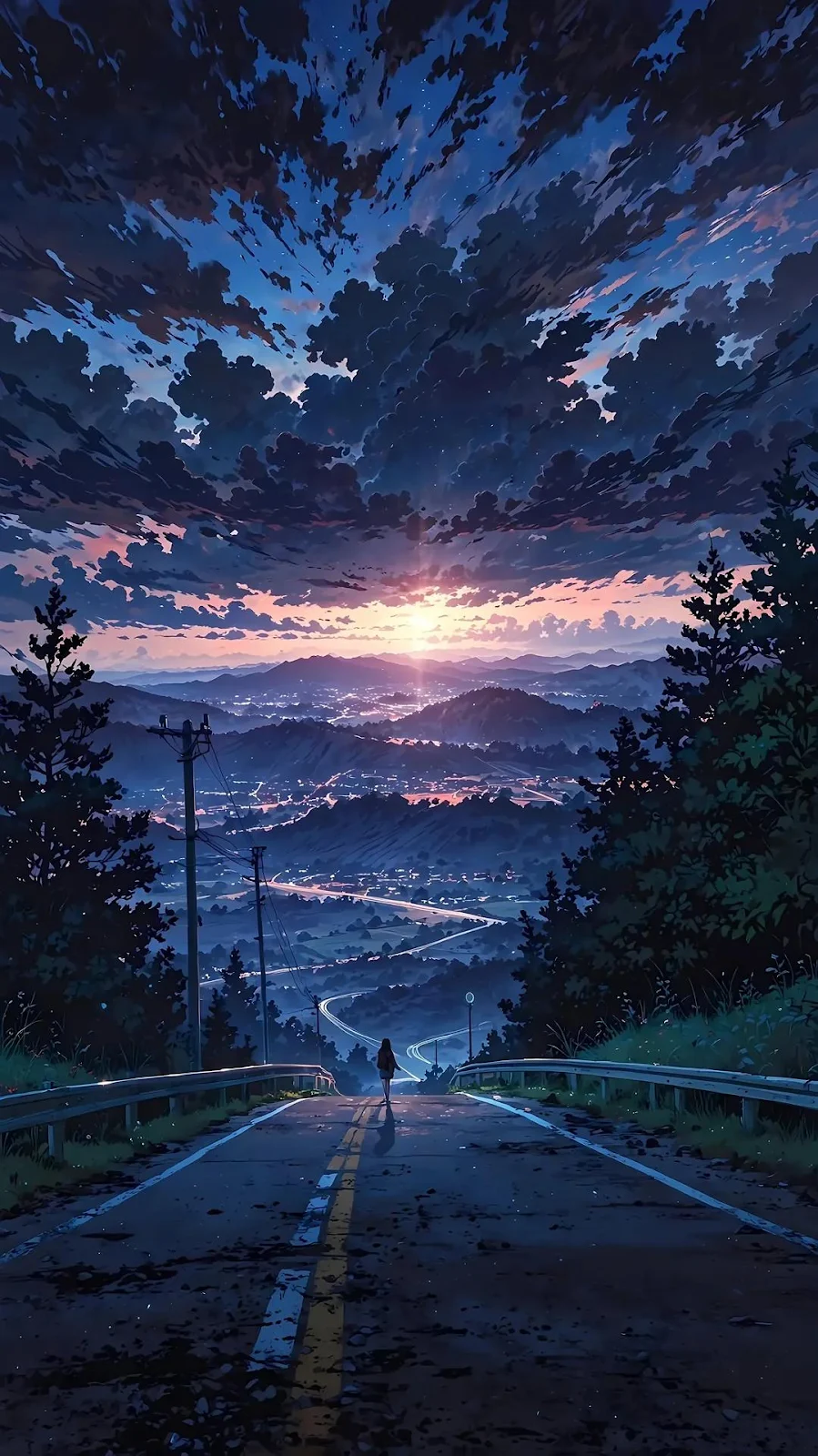 Anime Landscape, Evening Road, Scenic View, Fantasy Art Full HD iPhone Wallpaper Background (1080x1922)